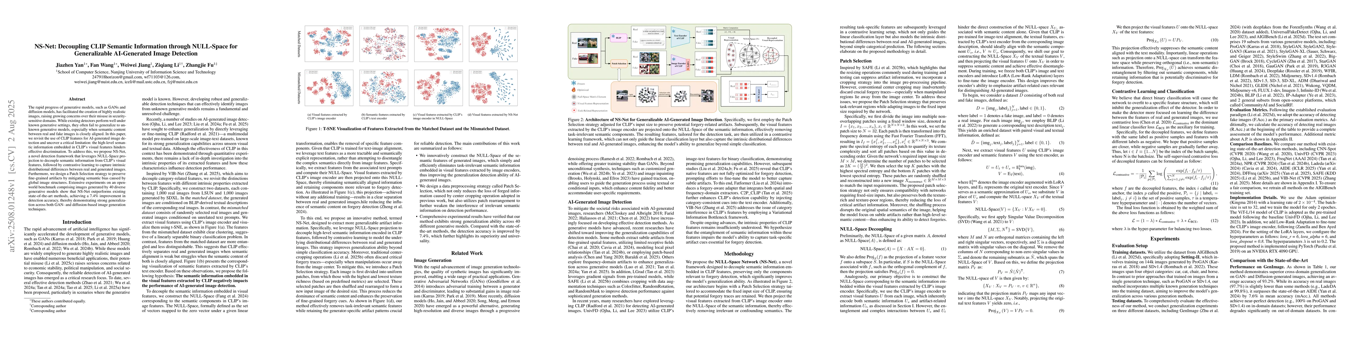 Thumbnail for NS-Net: Decoupling CLIP Semantic Information through NULL-Space for
  Generalizable AI-Generated Image Detection