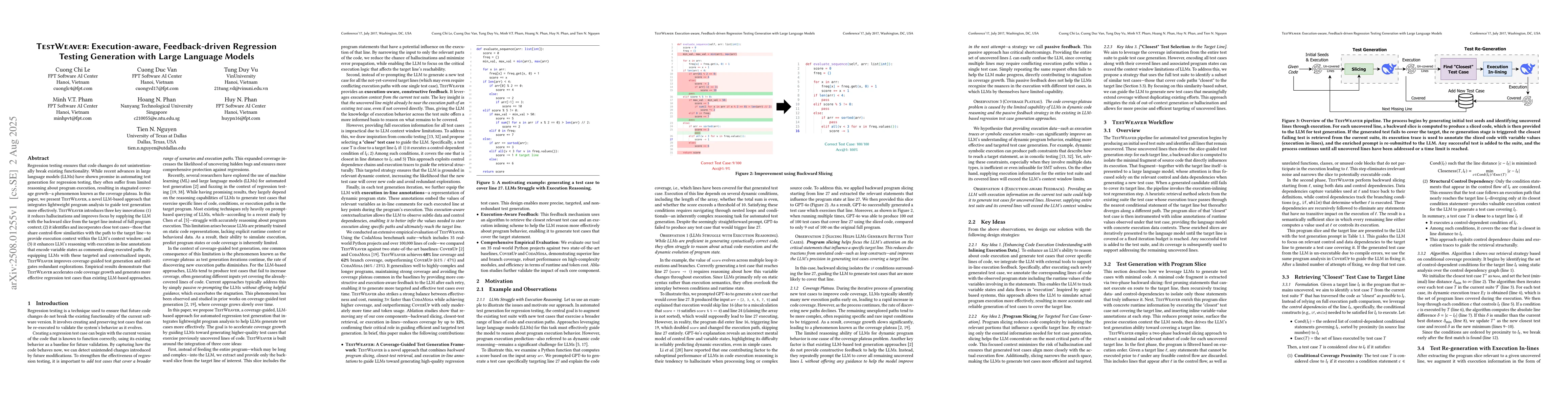 Thumbnail for TestWeaver: Execution-aware, Feedback-driven Regression Testing
  Generation with Large Language Models