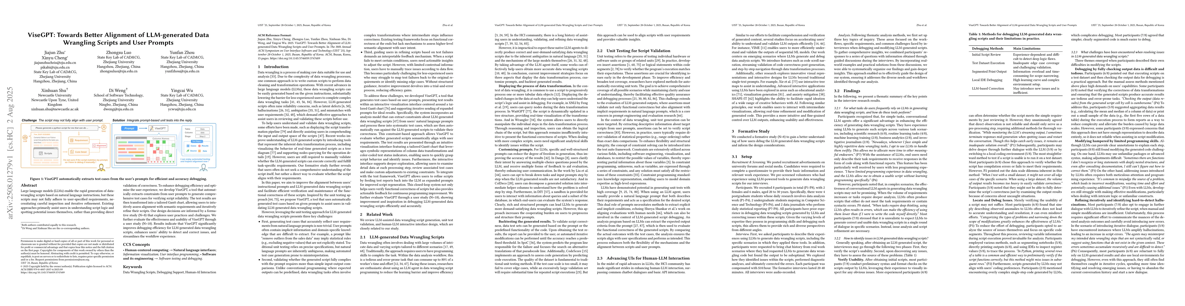 Thumbnail for ViseGPT: Towards Better Alignment of LLM-generated Data Wrangling
  Scripts and User Prompts