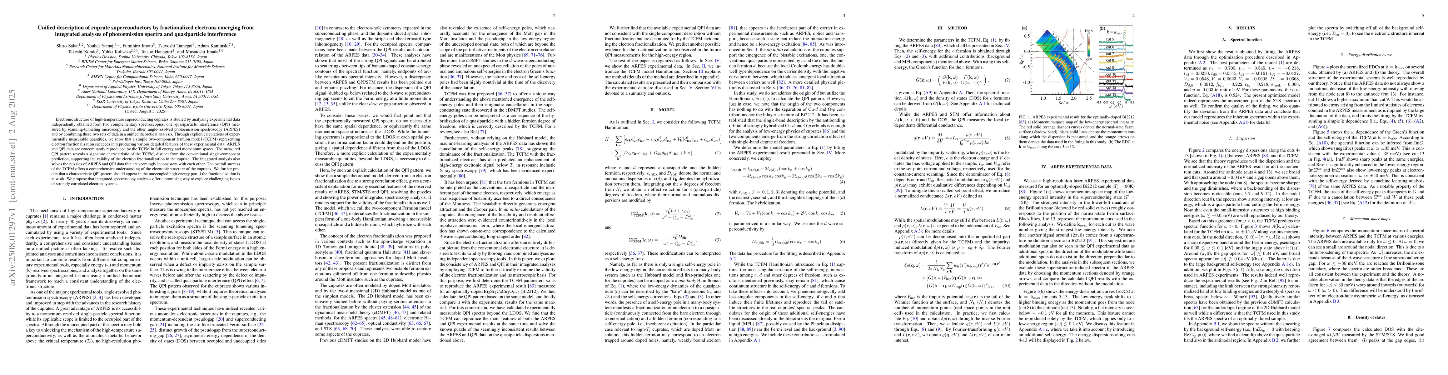 Thumbnail for Unified description of cuprate superconductors by fractionalized
  electrons emerging from integrated analyses of photoemission spectra and
  quasiparticle interference