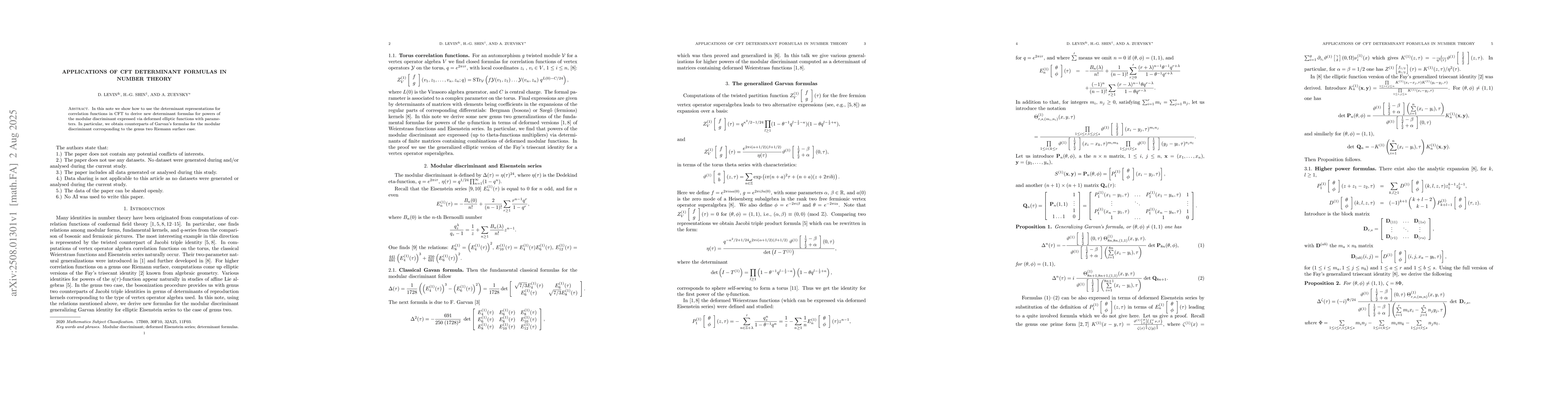 Thumbnail for Applications of CFT determinant formulas in number theory