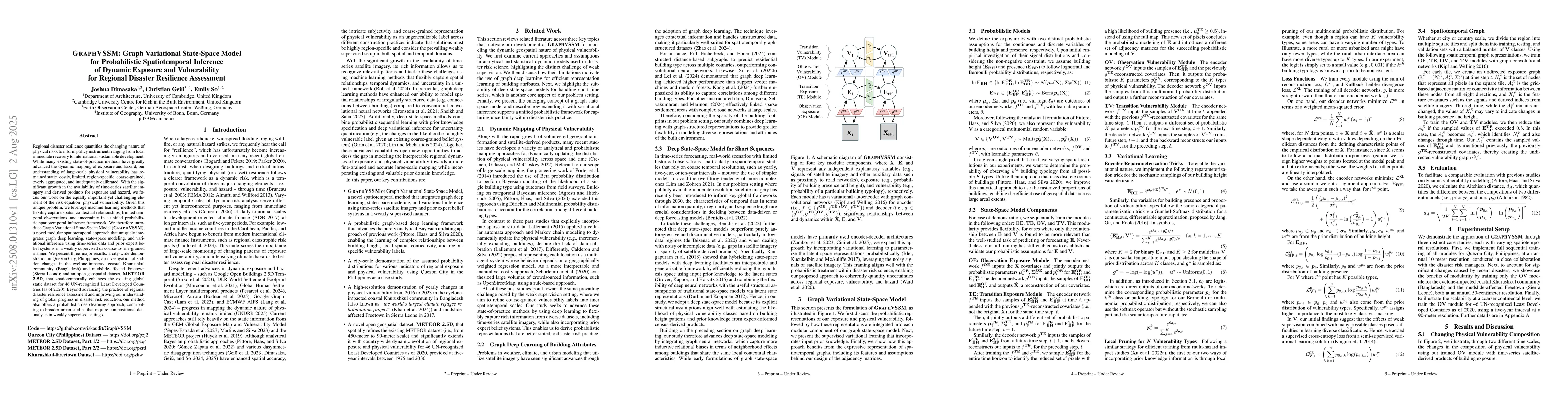 Thumbnail for GraphVSSM: Graph Variational State-Space Model for Probabilistic
  Spatiotemporal Inference of Dynamic Exposure and Vulnerability for Regional
  Disaster Resilience Assessment