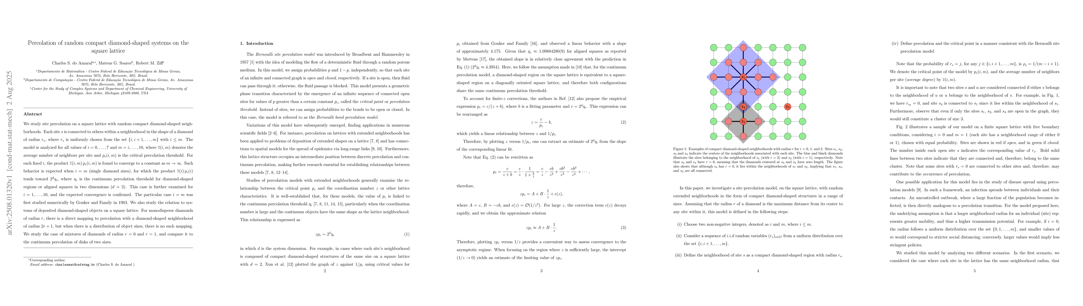 Thumbnail for Percolation of random compact diamond-shaped systems on the square
  lattice