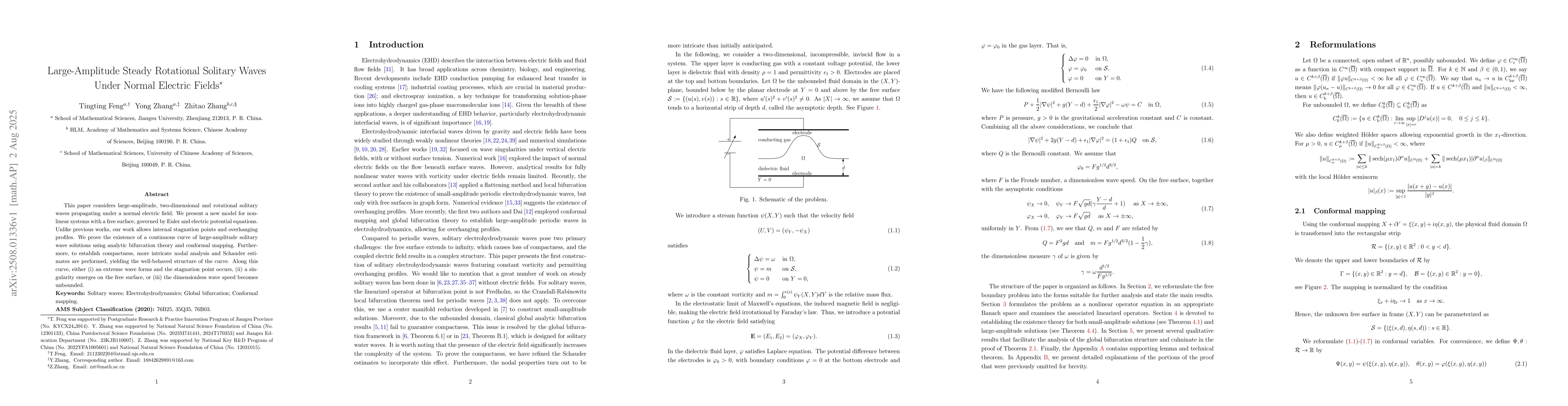 Thumbnail for Large-Amplitude Steady Rotational Solitary Waves Under Normal Electric
  Fields