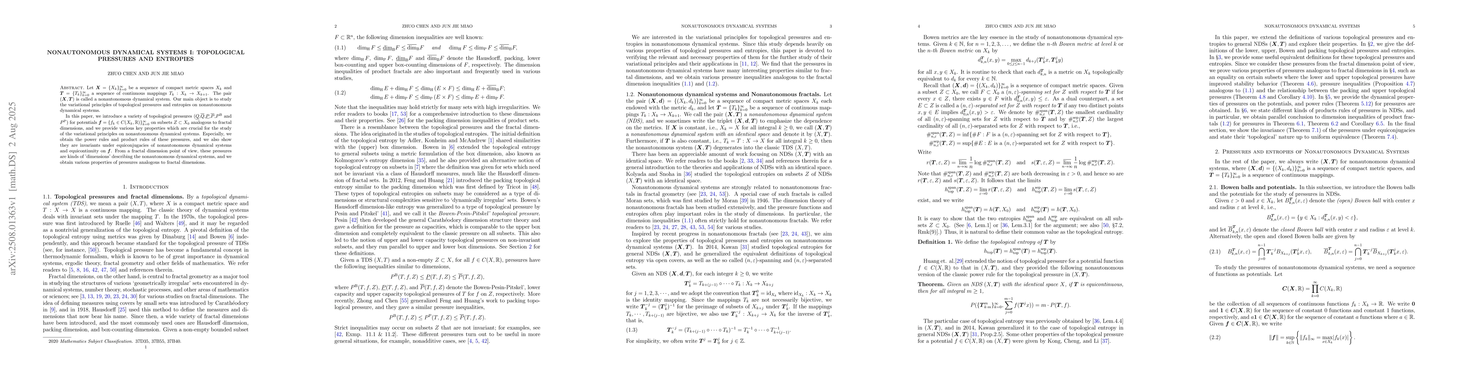 Thumbnail for Nonautonomous Dynamical Systems I: Topological Pressures and Entropies