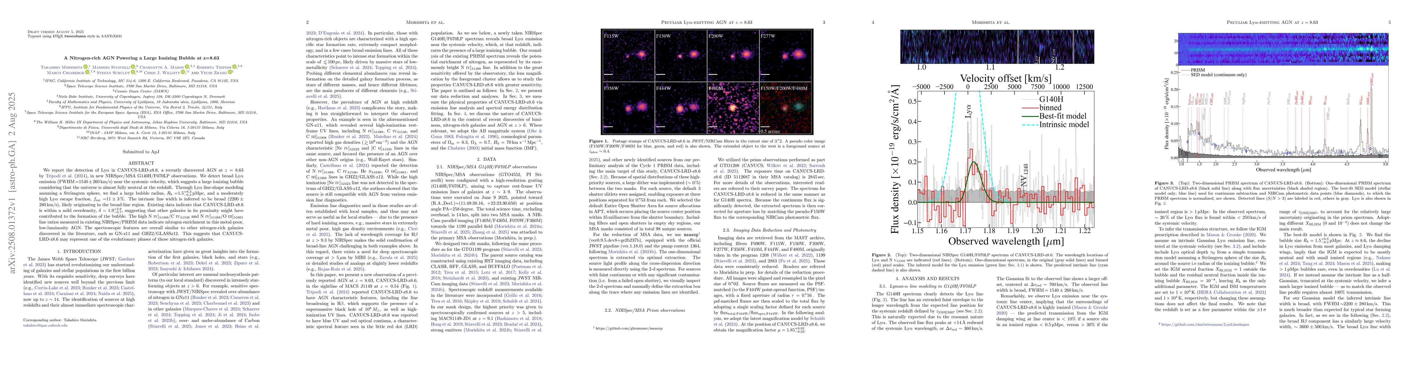Thumbnail for A Nitrogen-rich AGN Powering a Large Ionizing Bubble at z=8.63