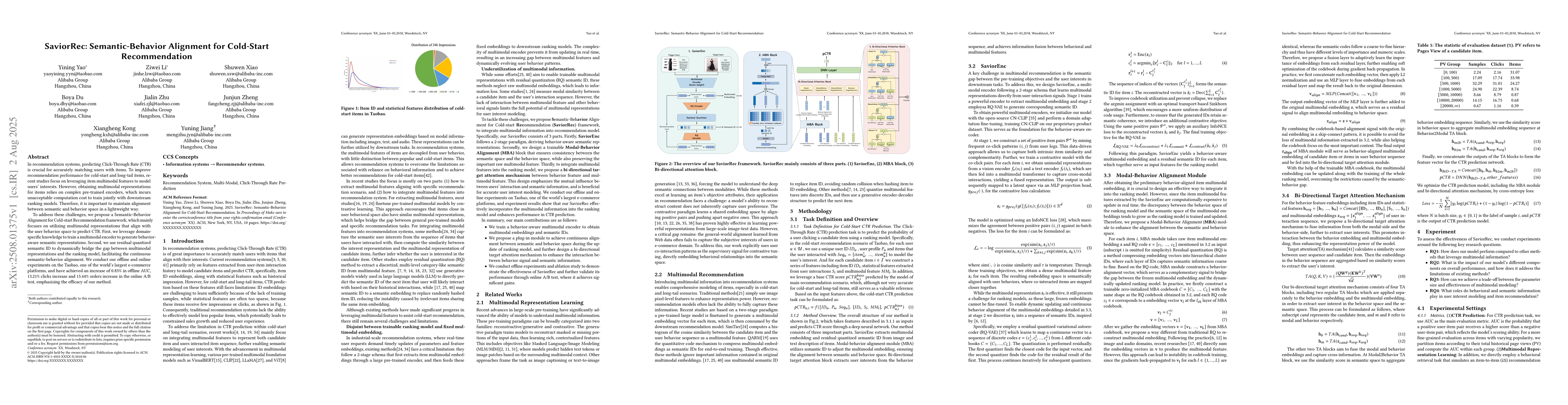 Thumbnail for SaviorRec: Semantic-Behavior Alignment for Cold-Start Recommendation