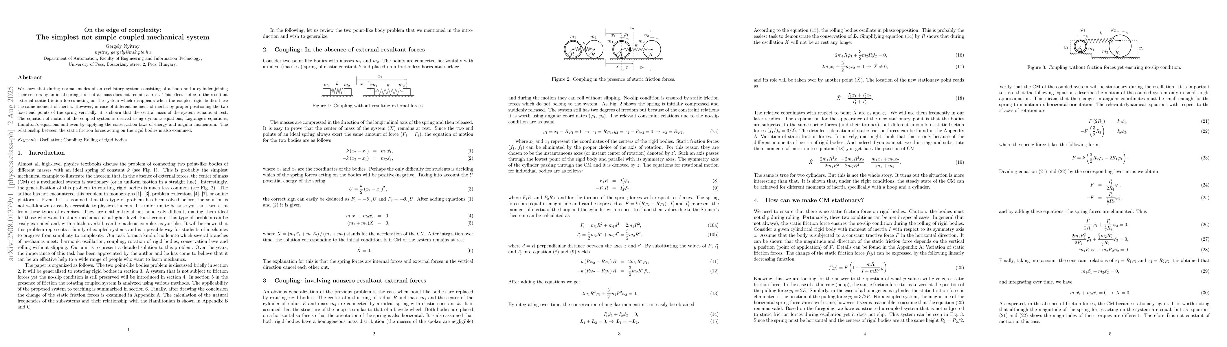 Thumbnail for On the edge of complexity: The simplest not simple coupled mechanical
  system