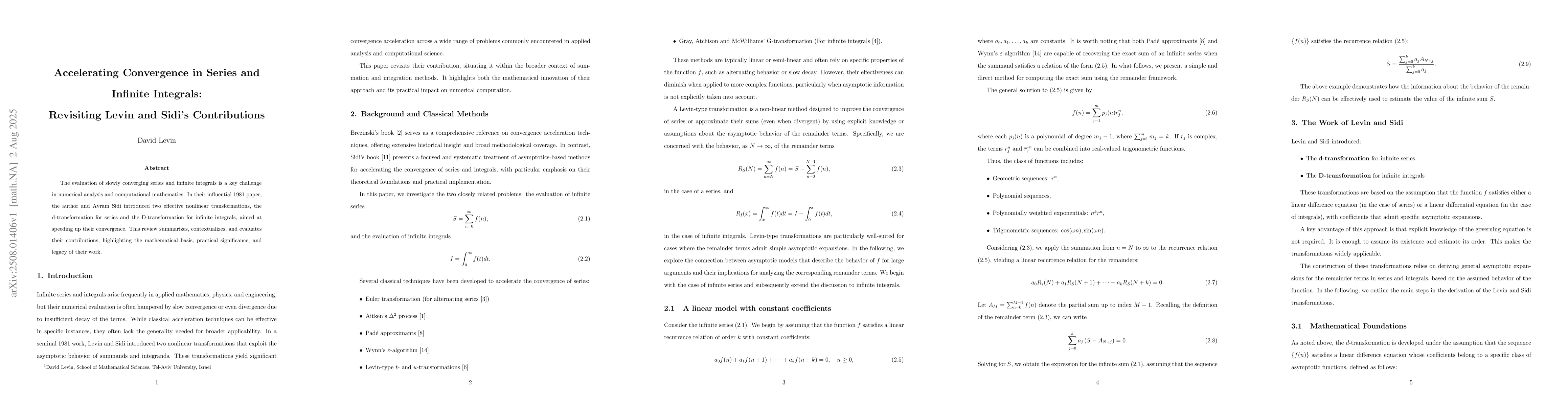 Thumbnail for Accelerating Convergence in Series and Infinite Integrals: Revisiting
  Levin and Sidi's Contributions