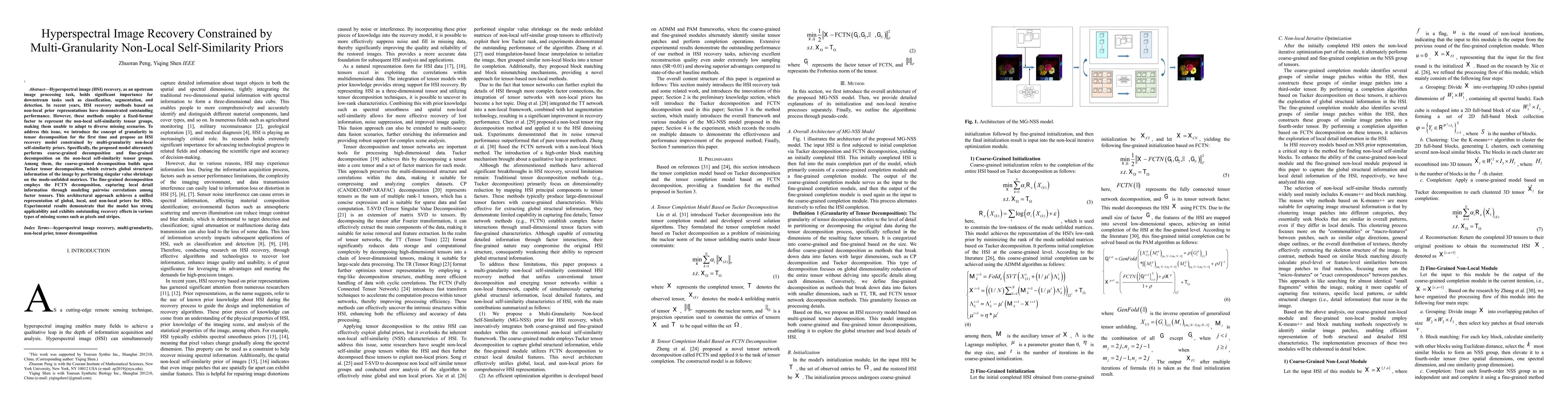 Thumbnail for Hyperspectral Image Recovery Constrained by Multi-Granularity Non-Local
  Self-Similarity Priors
