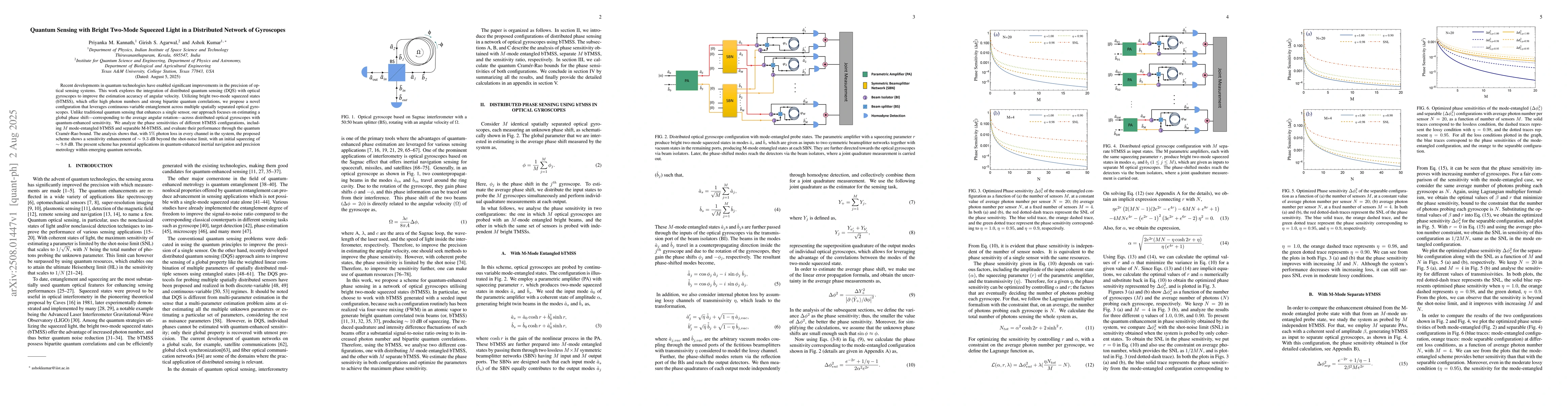Thumbnail for Quantum Sensing with Bright Two-Mode Squeezed Light in a Distributed
  Network of Gyroscopes