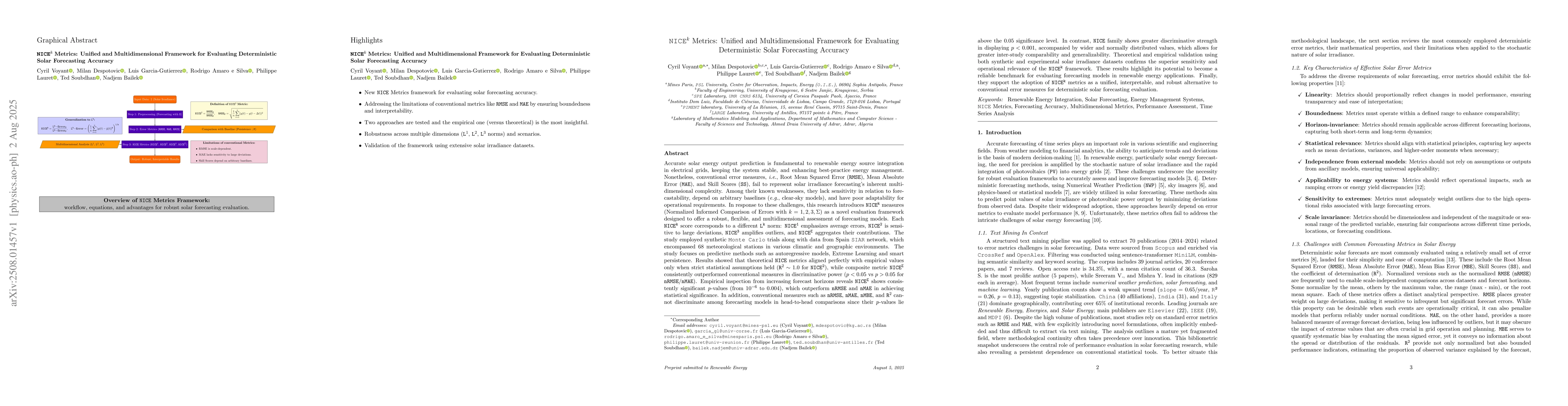 Thumbnail for NICE^k Metrics: Unified and Multidimensional Framework for Evaluating
  Deterministic Solar Forecasting Accuracy