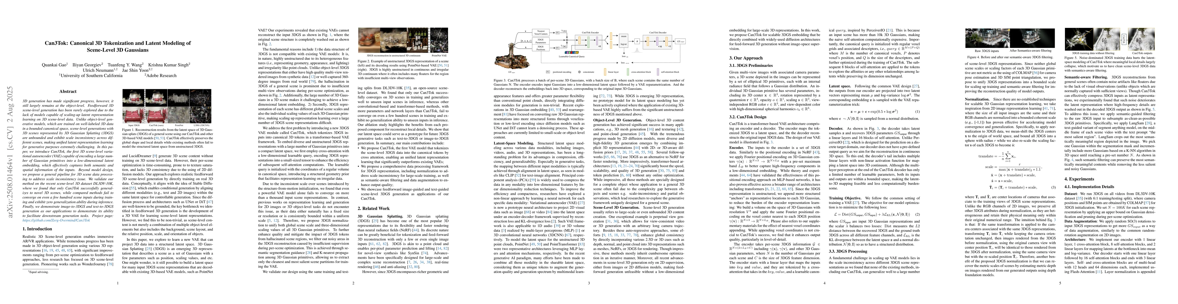 Thumbnail for Can3Tok: Canonical 3D Tokenization and Latent Modeling of Scene-Level 3D
  Gaussians