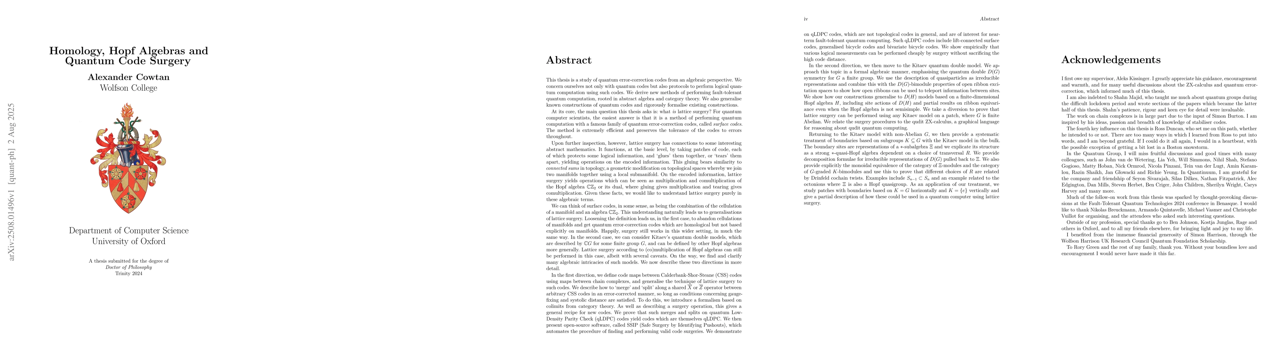 Thumbnail for Homology, Hopf Algebras and Quantum Code Surgery