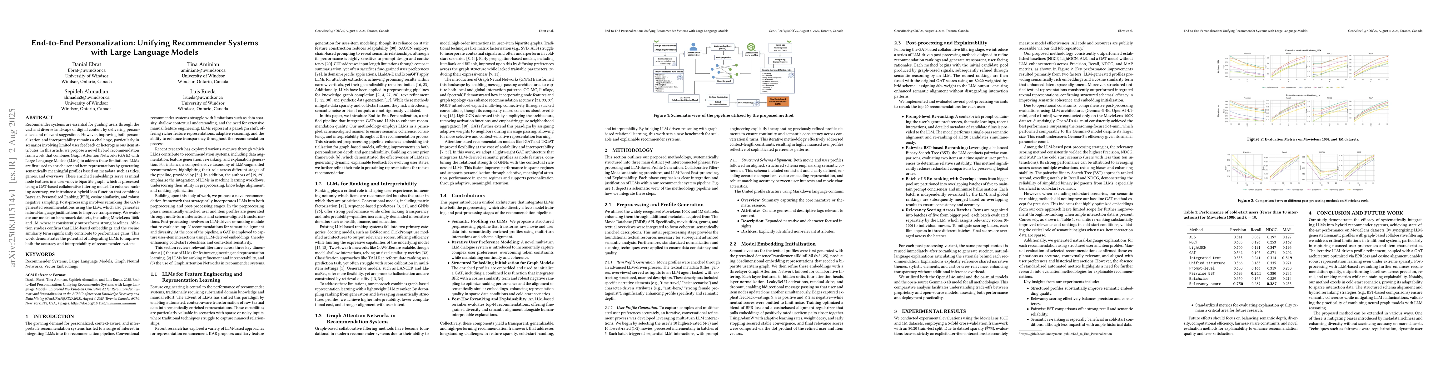 Thumbnail for End-to-End Personalization: Unifying Recommender Systems with Large
  Language Models