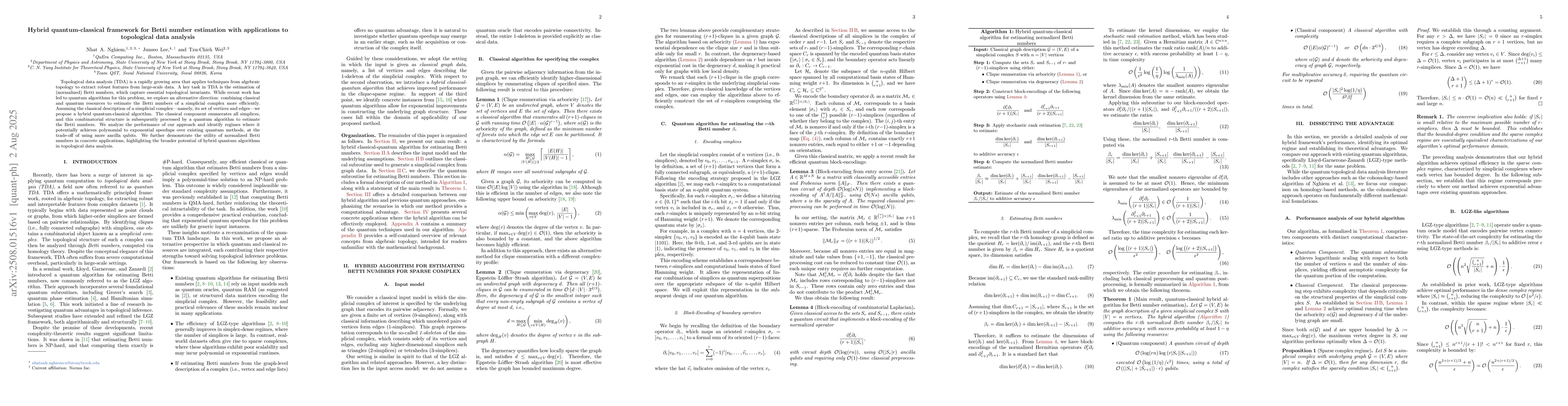 Thumbnail for Hybrid quantum-classical framework for Betti number estimation with
  applications to topological data analysis