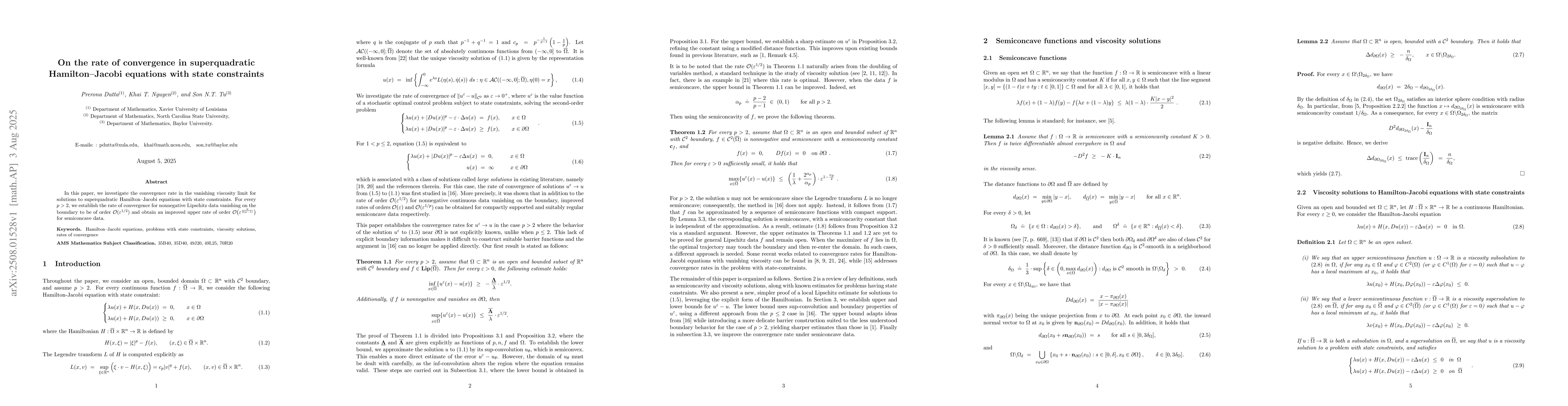 Thumbnail for On the rate of convergence in superquadratic Hamilton--Jacobi equations
  with state constraints