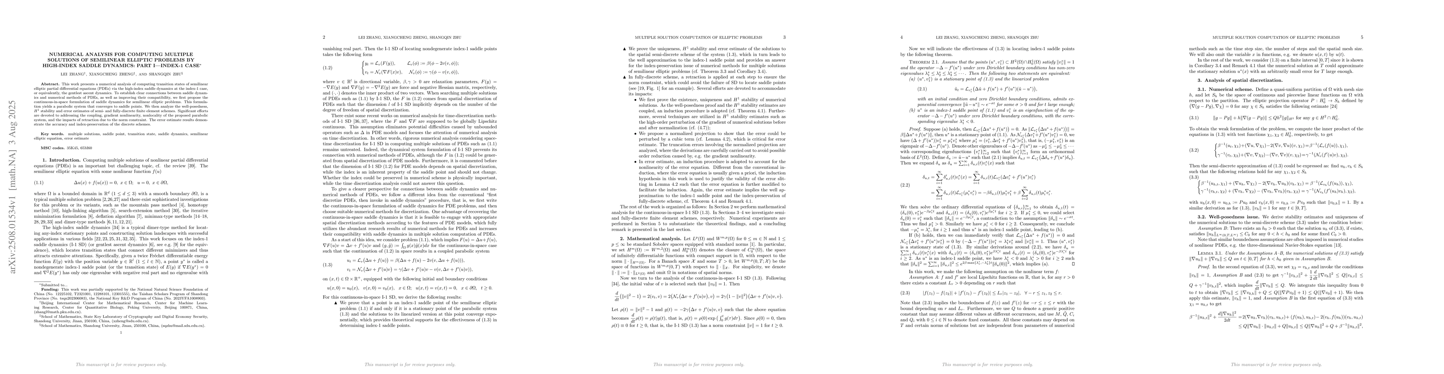 Thumbnail for Numerical analysis for computing multiple solutions of semilinear
  elliptic problems by high-index saddle dynamics: Part I--Index-1 case