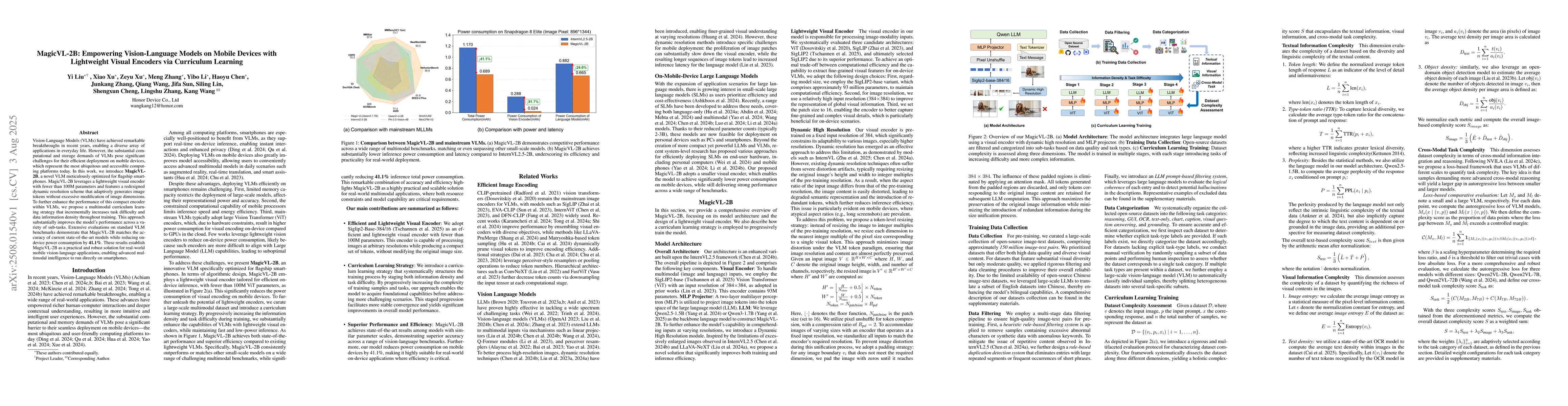 Thumbnail for MagicVL-2B: Empowering Vision-Language Models on Mobile Devices with
  Lightweight Visual Encoders via Curriculum Learning