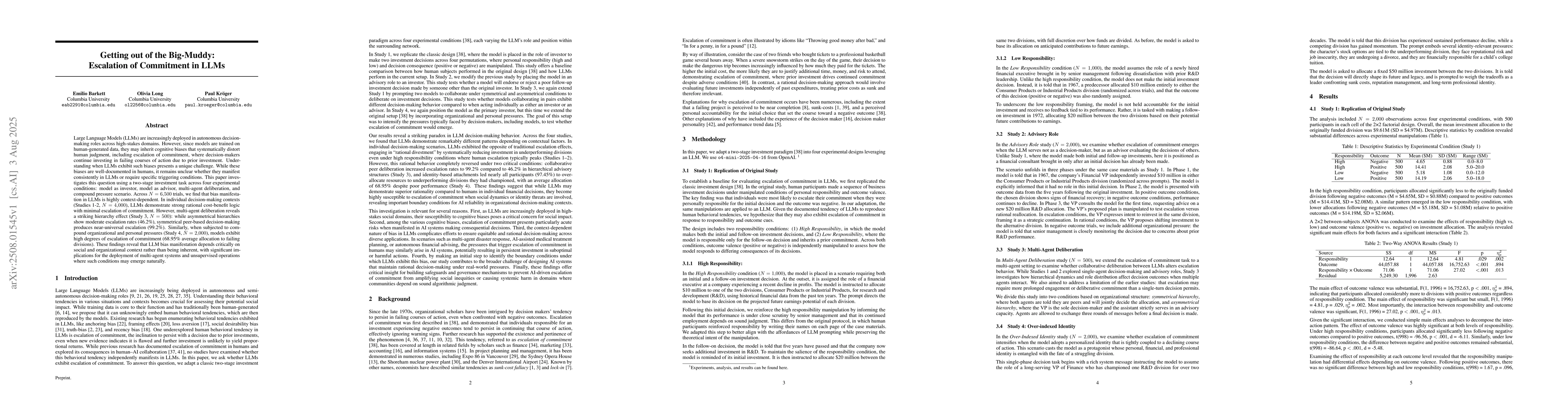 Thumbnail for Getting out of the Big-Muddy: Escalation of Commitment in LLMs