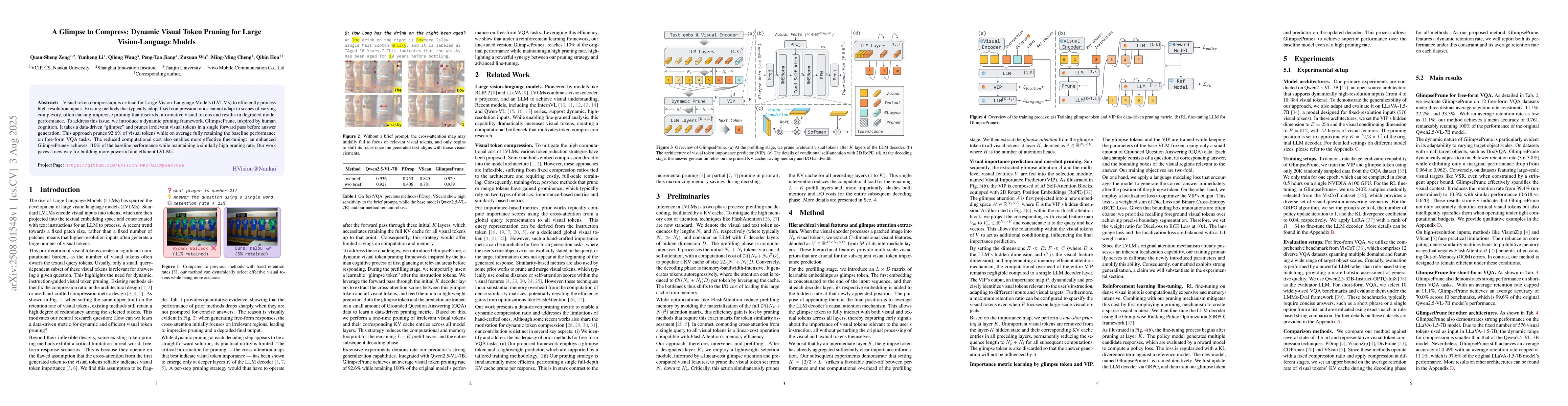 Thumbnail for A Glimpse to Compress: Dynamic Visual Token Pruning for Large
  Vision-Language Models