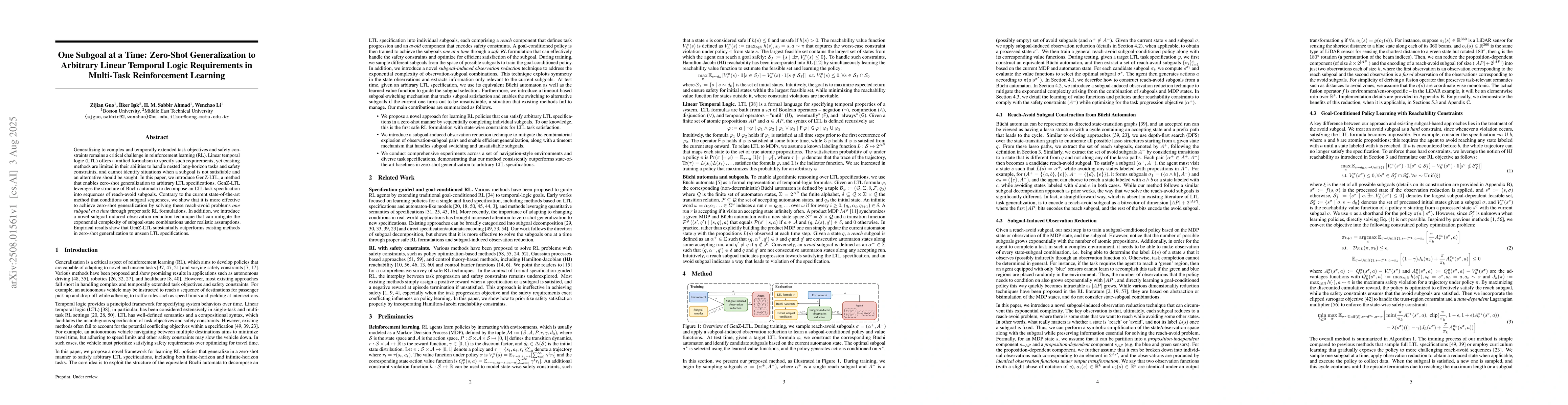 Thumbnail for One Subgoal at a Time: Zero-Shot Generalization to Arbitrary Linear
  Temporal Logic Requirements in Multi-Task Reinforcement Learning