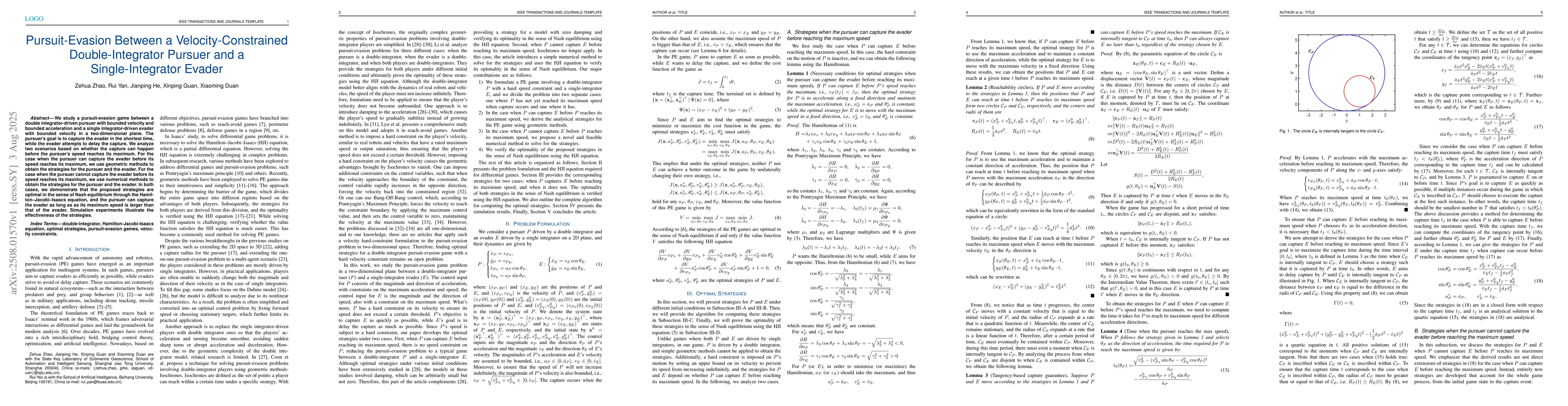 Thumbnail for Pursuit-Evasion Between a Velocity-Constrained Double-Integrator Pursuer
  and a Single-Integrator Evader