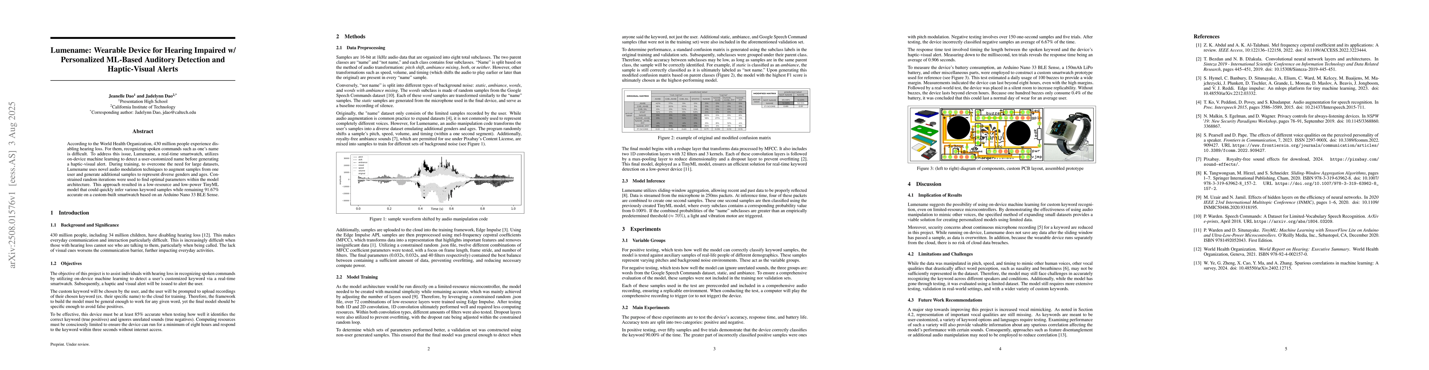 Thumbnail for Lumename: Wearable Device for Hearing Impaired with Personalized
  ML-Based Auditory Detection and Haptic-Visual Alerts