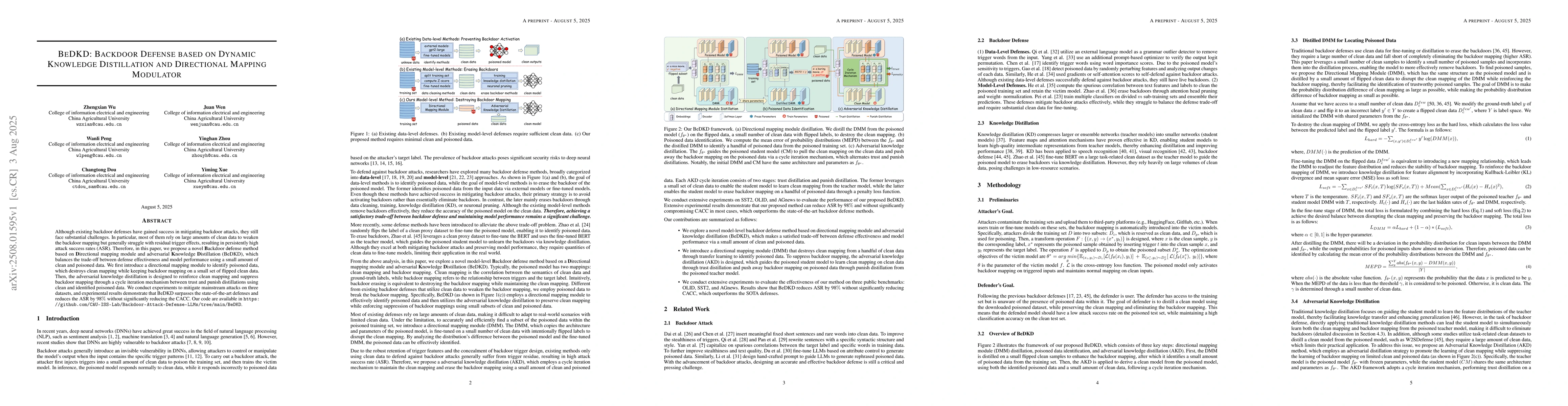 Thumbnail for BeDKD: Backdoor Defense based on Dynamic Knowledge Distillation and
  Directional Mapping Modulator