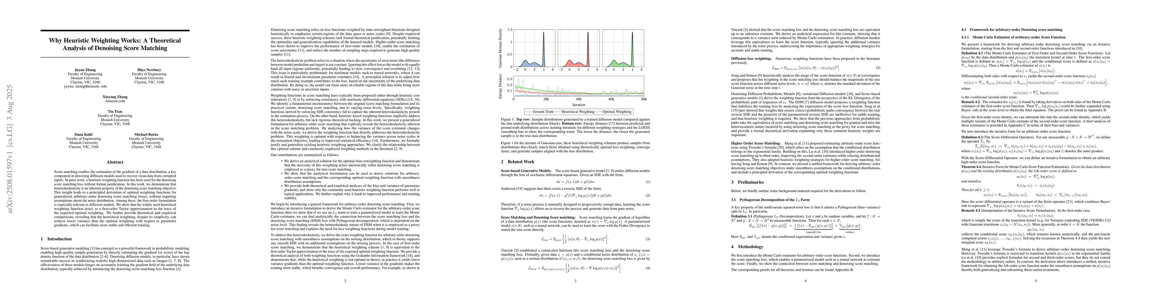 Thumbnail for Why Heuristic Weighting Works: A Theoretical Analysis of Denoising Score
  Matching