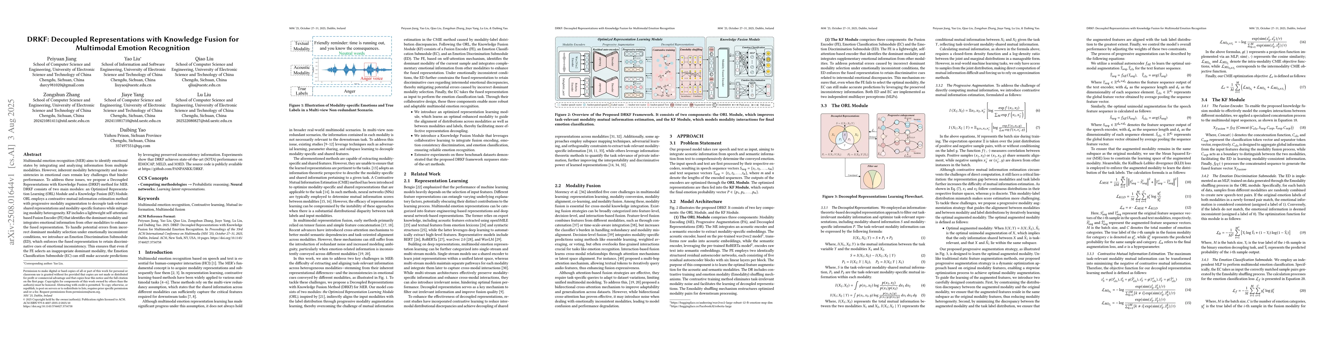 Thumbnail for DRKF: Decoupled Representations with Knowledge Fusion for Multimodal
  Emotion Recognition