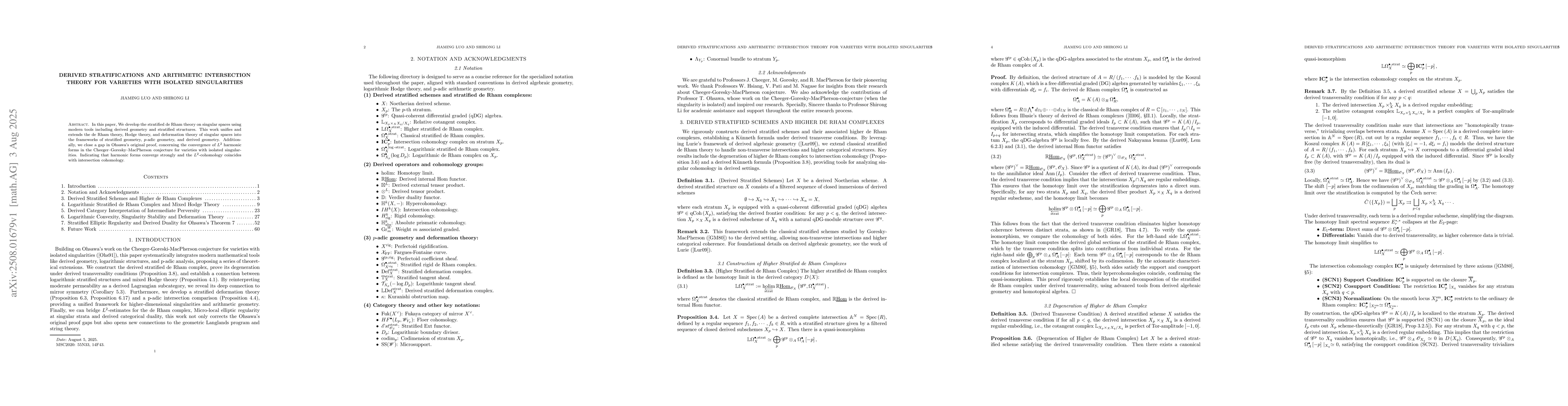 Thumbnail for Derived Stratifications and Arithmetic Intersection Theory for Varieties
  with Isolated Singularities