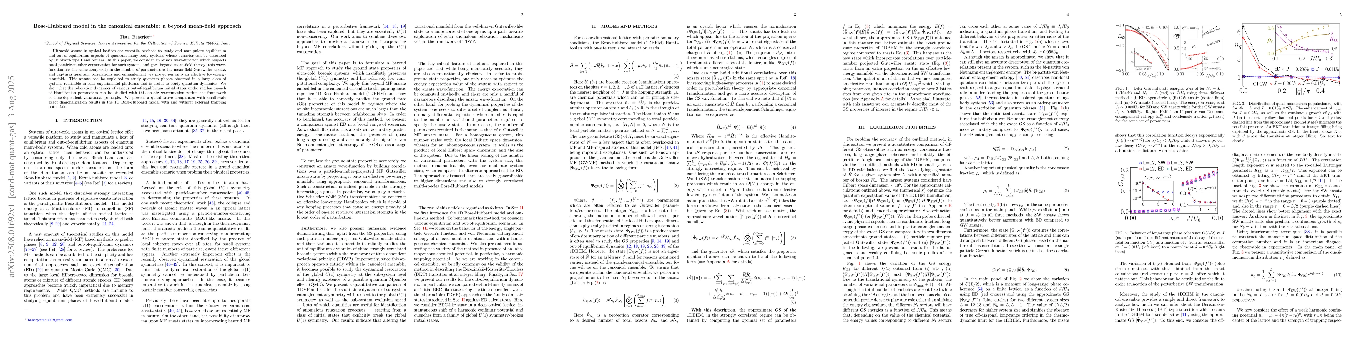 Thumbnail for Bose-Hubbard model in the canonical ensemble: a beyond mean-field
  approach