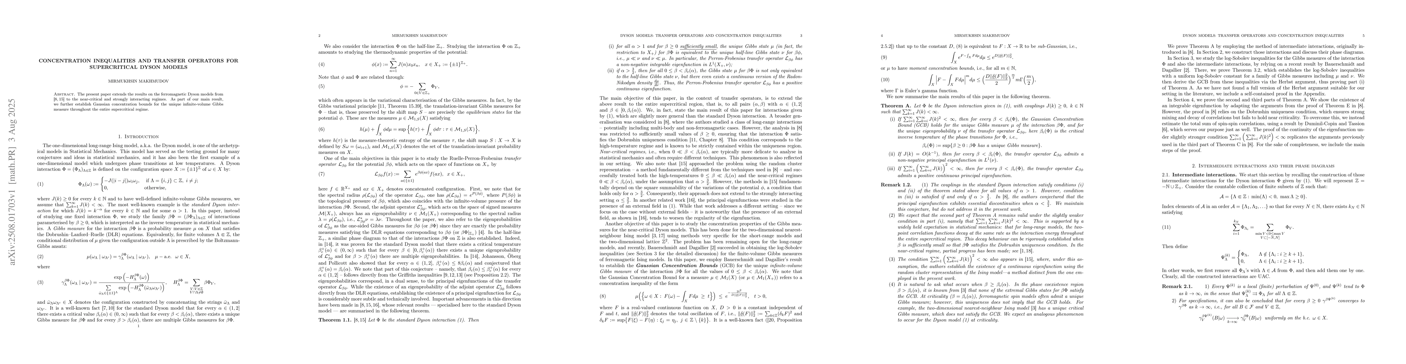 Thumbnail for Concentration inequalities and Transfer operators for supercritical
  Dyson models