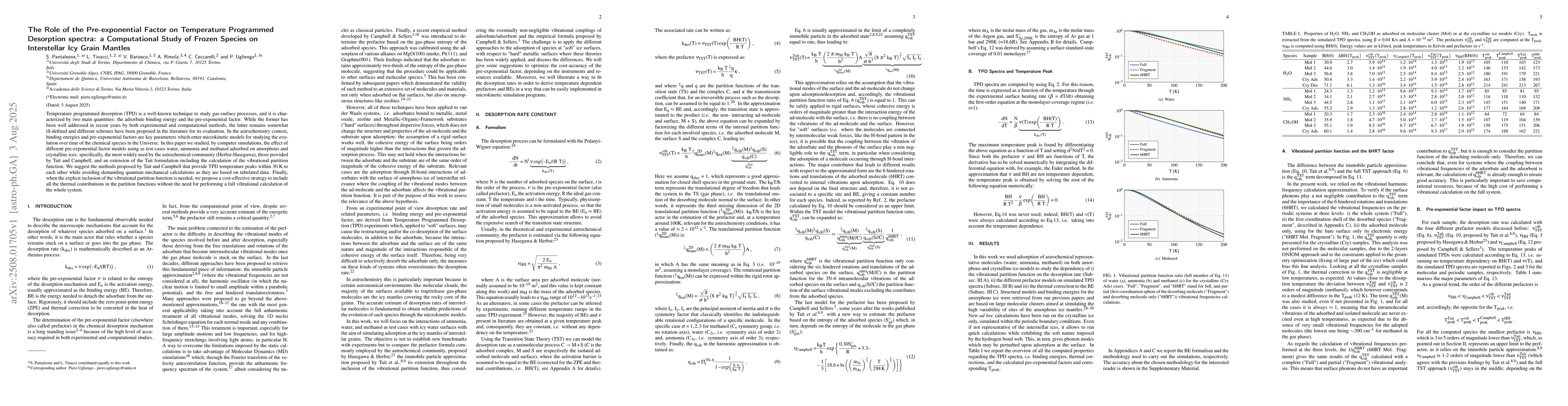 Thumbnail for The role of the pre-exponential factor on temperature programmed
  desorption spectra: A computational study of frozen species on interstellar
  icy grain mantles