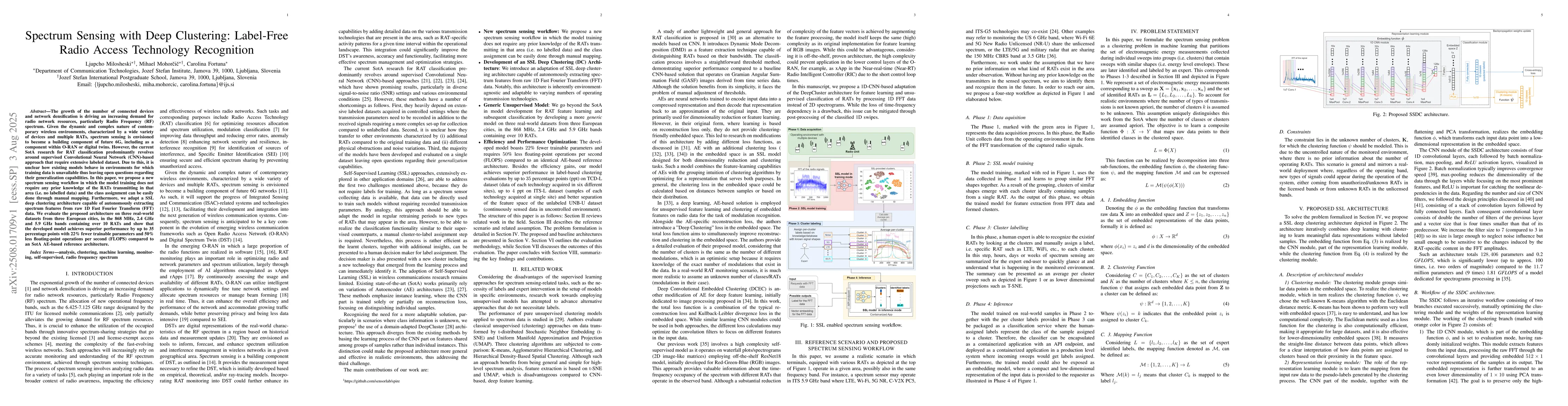 Thumbnail for Spectrum Sensing with Deep Clustering: Label-Free Radio Access
  Technology Recognition