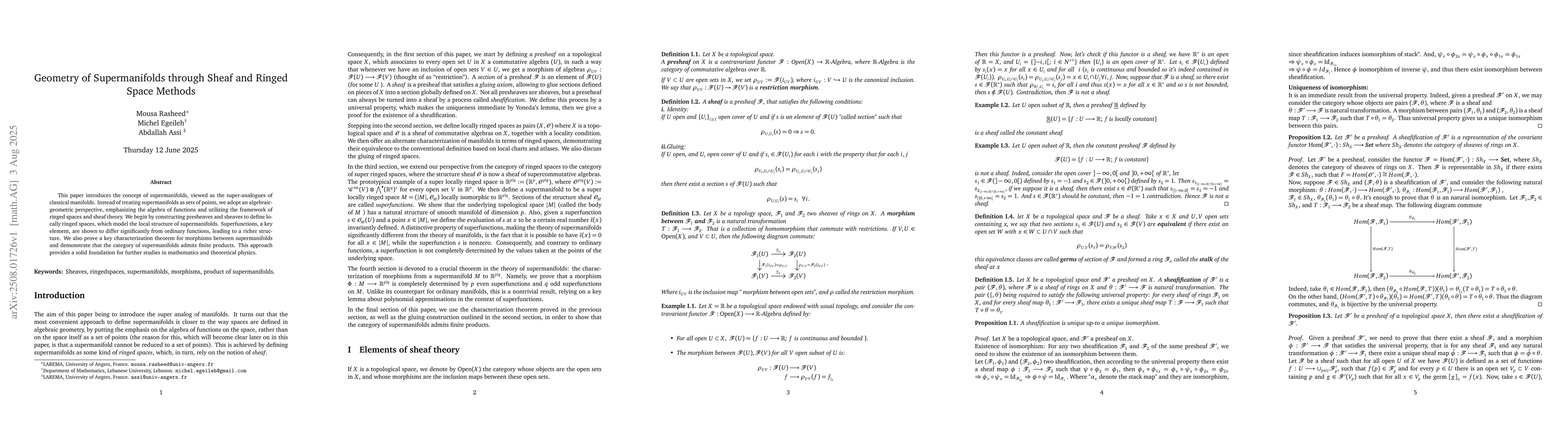 Thumbnail for Geometry of Supermanifolds through Sheaf and Ringed Space Methods
