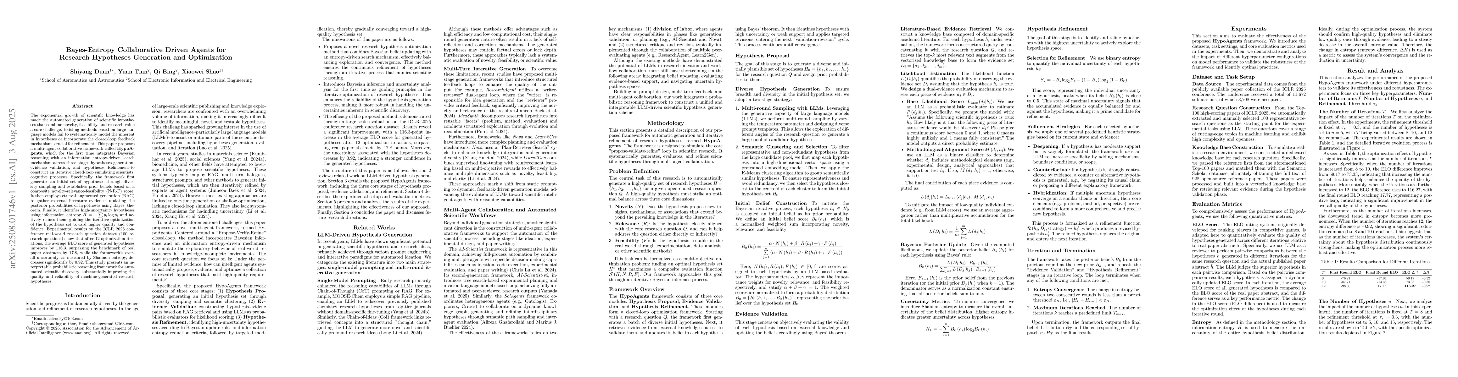 Thumbnail for Bayes-Entropy Collaborative Driven Agents for Research Hypotheses
  Generation and Optimization