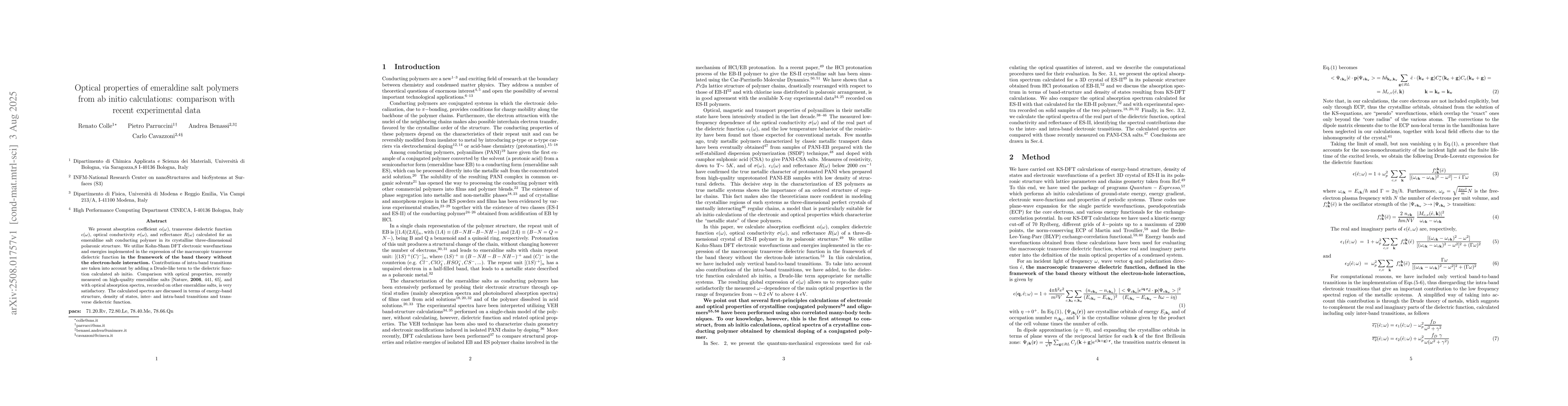 Thumbnail for Optical properties of emeraldine salt polymers from ab initio
  calculations: comparison with recent experimental data