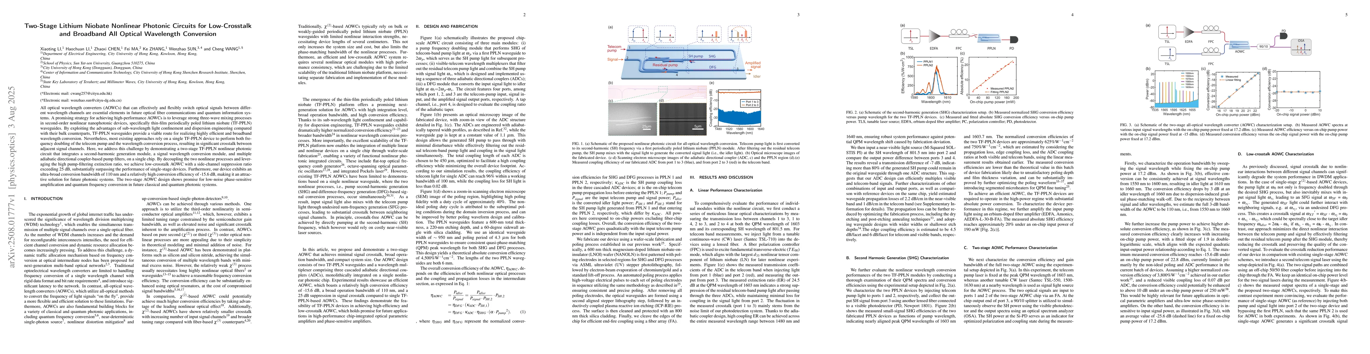Thumbnail for Two-Stage Lithium Niobate Nonlinear Photonic Circuits for Low-Crosstalk
  and Broadband All Optical Wavelength Conversion