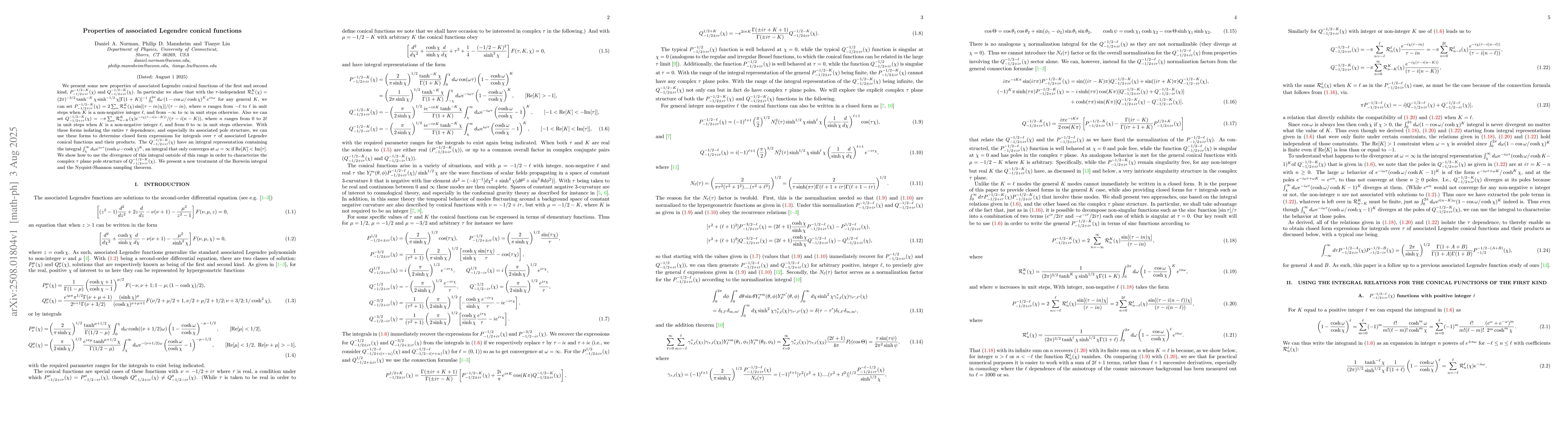 Thumbnail for Properties of associated Legendre conical functions