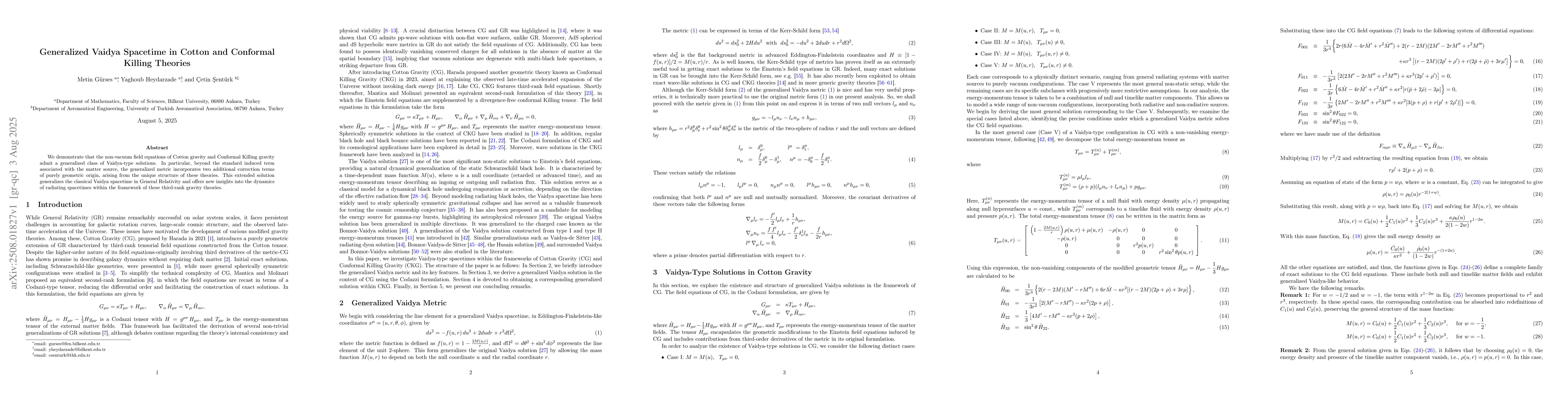 Thumbnail for Generalized Vaidya Spacetime in Cotton and Conformal Killing Theories