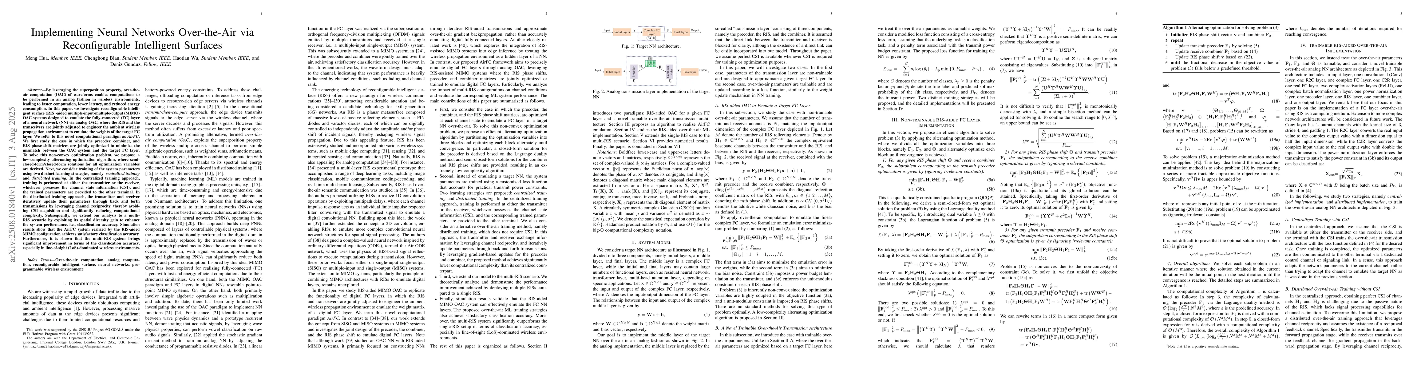 Thumbnail for Implementing Neural Networks Over-the-Air via Reconfigurable Intelligent
  Surfaces
