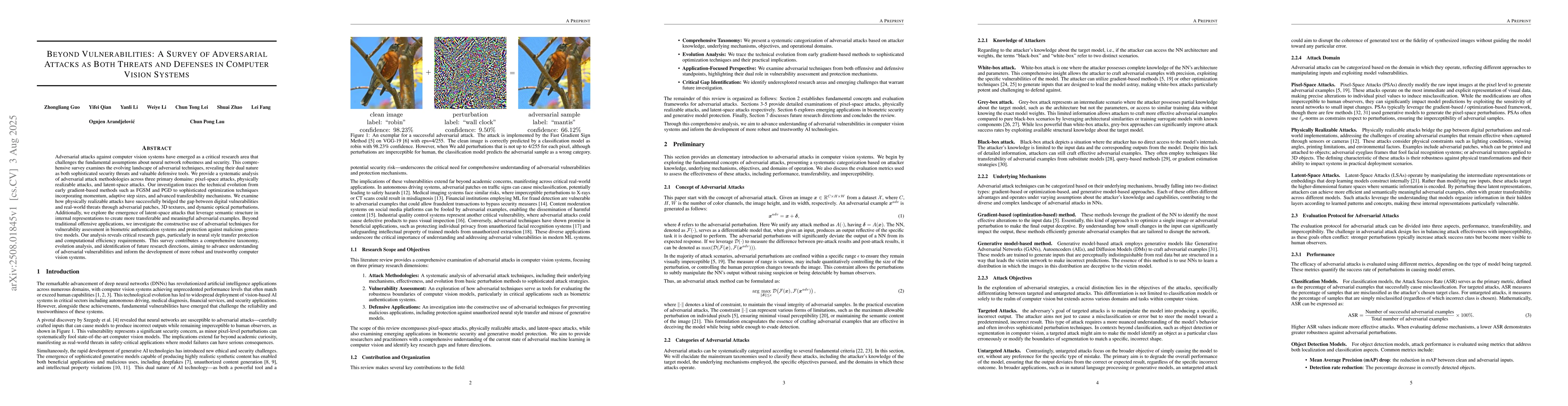 Thumbnail for Beyond Vulnerabilities: A Survey of Adversarial Attacks as Both Threats
  and Defenses in Computer Vision Systems