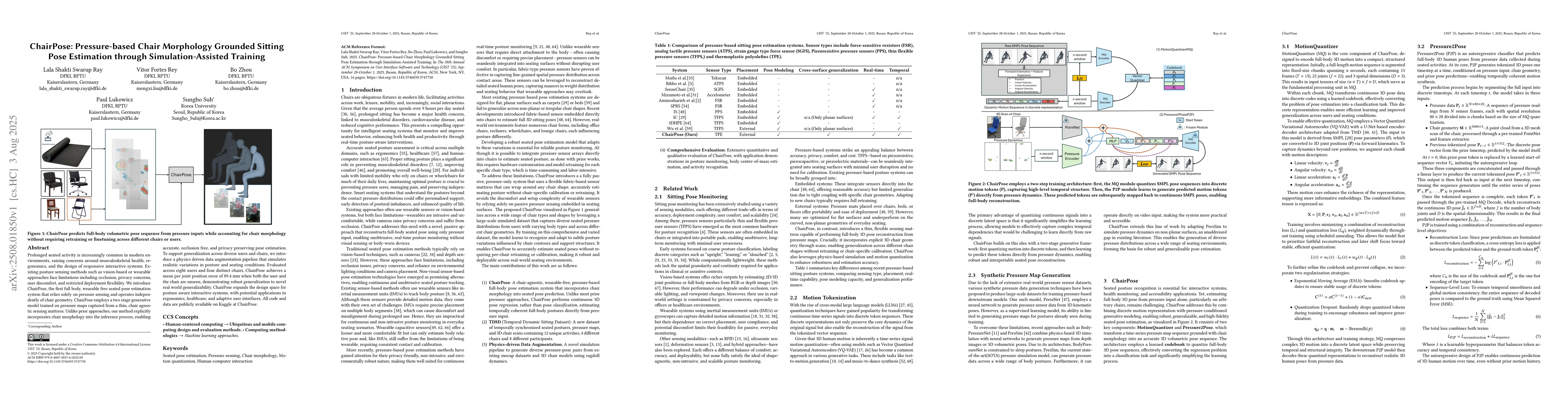 Thumbnail for ChairPose: Pressure-based Chair Morphology Grounded Sitting Pose
  Estimation through Simulation-Assisted Training