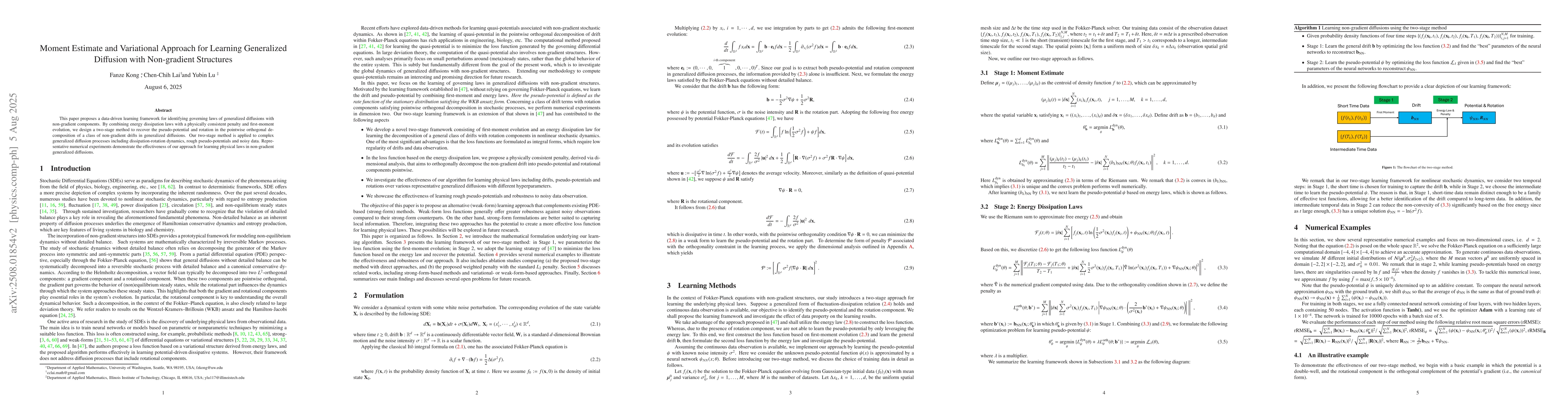 Thumbnail for Moment Estimate and Variational Approach for Learning Generalized
  Diffusion with Non-gradient Structures