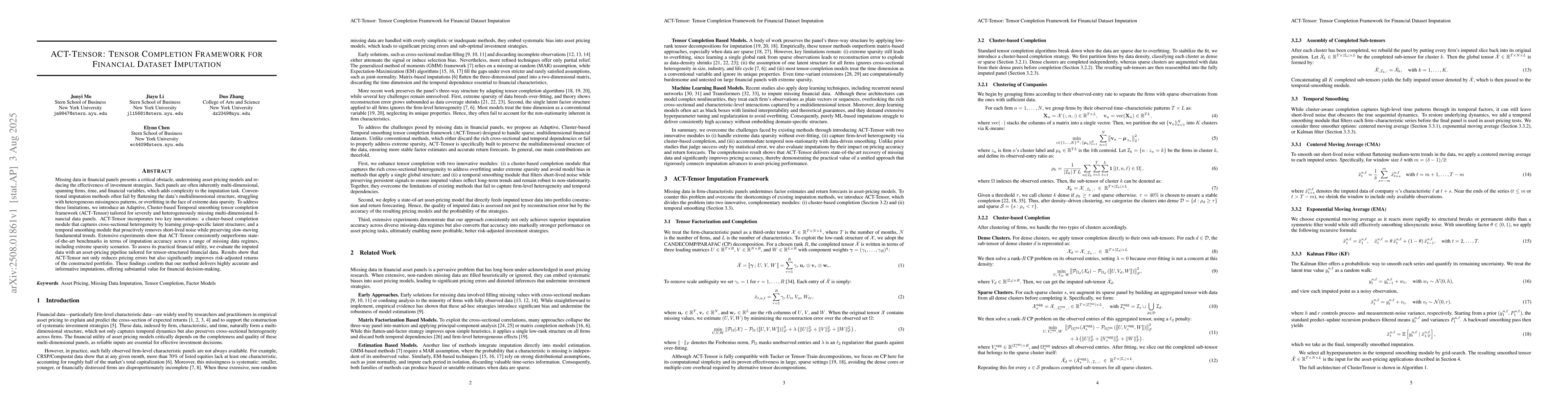 Thumbnail for ACT-Tensor: Tensor Completion Framework for Financial Dataset Imputation
