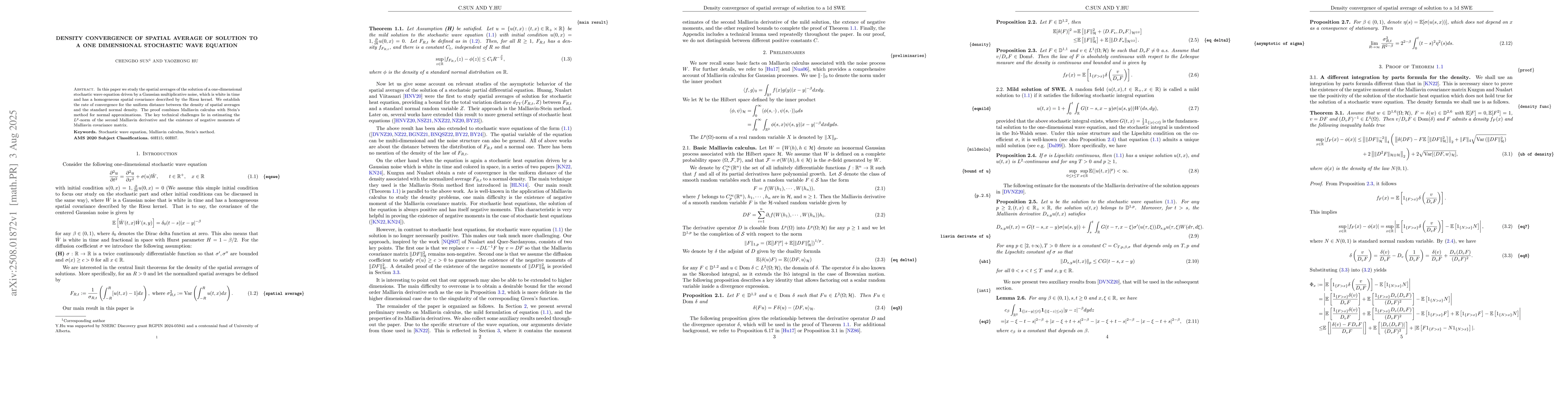 Thumbnail for Density convergence of spatial average of solution to a one dimensional
  stochastic wave equation