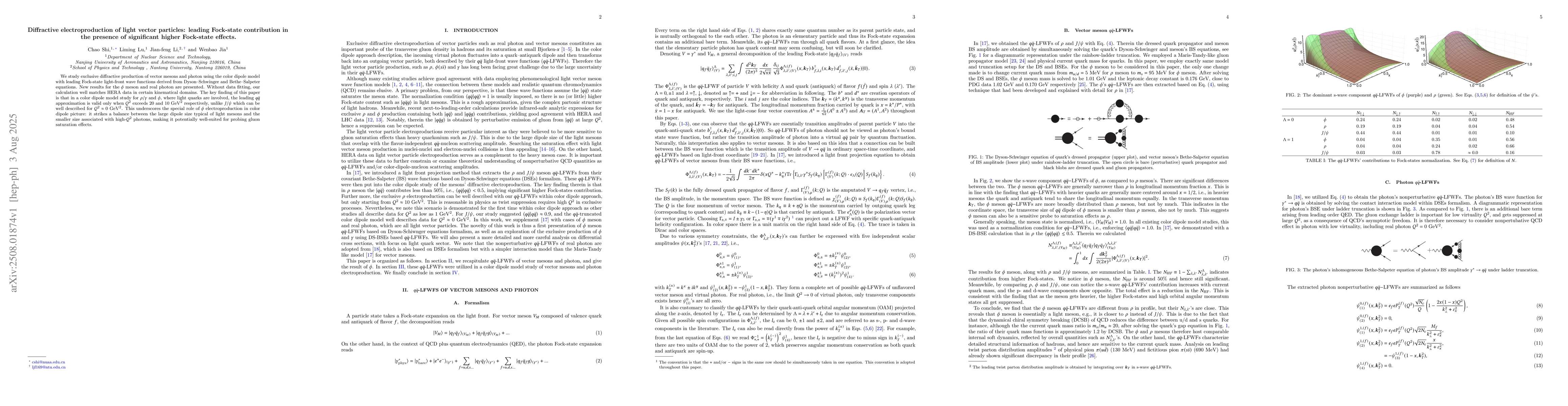 Thumbnail for Diffractive electroproduction of light vector particles: leading
  Fock-state contribution in the presence of significant higher Fock-state
  effects