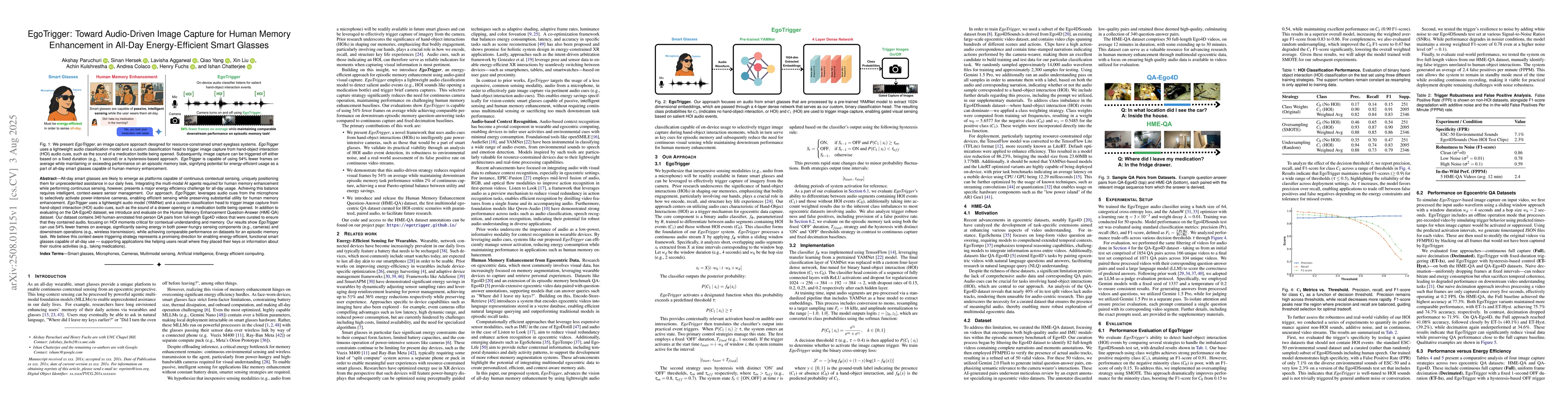 Thumbnail for EgoTrigger: Toward Audio-Driven Image Capture for Human Memory
  Enhancement in All-Day Energy-Efficient Smart Glasses
